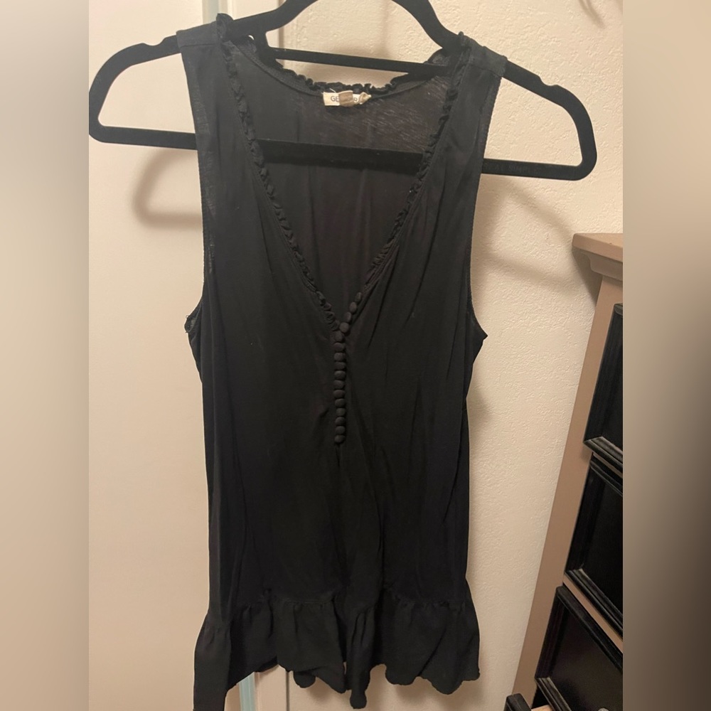 Black tank, ruffle trim size medium